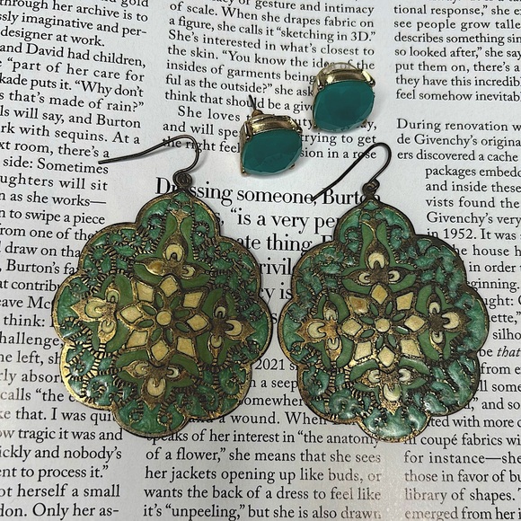 Boho Bohemian Green Blue Southwestern Earrings Set of 2 pair - Picture 1 of 9